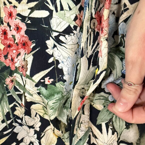 Zara Floral Shirt Midi Dress Dress Belted Tropical Cruise M - Picture 9 of 9